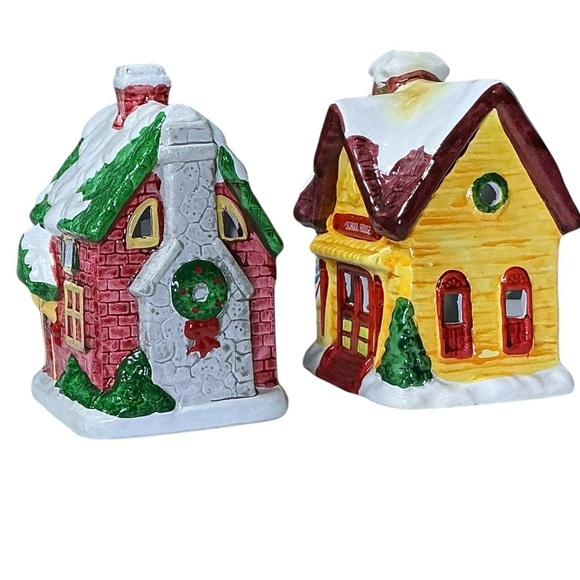 Christmas Village Vintage Candle Burner Holders Schoolhouse Home Set of 2 - Picture 3 of 16